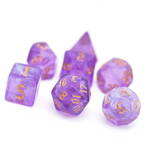 7-Die DND Dice Set Polyhedral Dice Set with a Leather Dice Bag, D&D Dice Set for RPG Table Games (Purple/G) - color: Purple/G