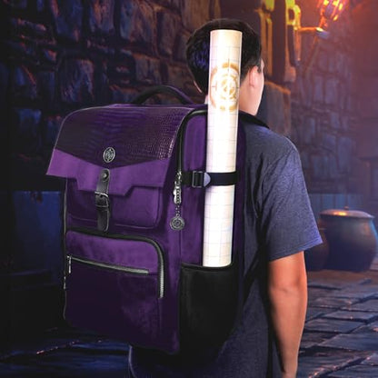 ENHANCE Collector's Edition DnD Backpack - RPG DM Bag for Dungeons and Dragons - DnD Bag fits 6-8 Books, 18" Laptop/DM Screen Slot, Miniature Foam Trays, Accessory Pockets, Map Strap (Dragon Purple) - color: Dragon Purple