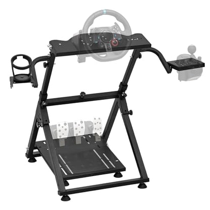 CXRCY Racing Wheel Stand, Cup Holder, Foldable, Adj for G920 G29 G27 G25 | For Fanatec & Thrustmaster (T248,T300RS,T150). Xbox,PS4,PS5,PC. Foldable, height adj, cup holder. Wheel/pedals not incl. - color: Black with Cup Holder