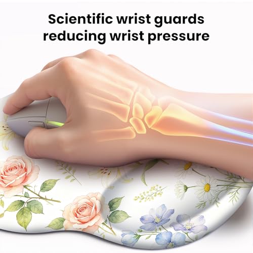Mouse pad with Wrist Rest,Relieving Pain Memory Foam Computer pad, Ergonomic Desktop Mouse, Silicone Material Mouse pad, with Non-Slip PU Base (Flower) - color: Flower