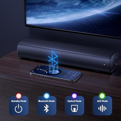 Saiyin Soundbar with Subwoofer, 14.2" Compact Soundbar, 4" Subwoofer, 70W | 2.1 Audio Enhanced Surround Sound System for TV, Bluetooth/Optical/Auxiliary Inputs for TV and Home Theater - size: 14.2 inches