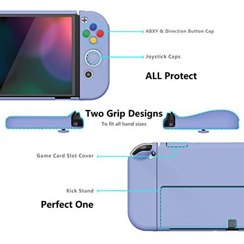 PlayVital AlterGrips Protective Slim Case for Nintendo Switch OLED, Ergonomic Grip Cover for Joycon, Dockable Hard Shell for Switch OLED w/Thumb Grip Caps & Button Caps - color: Light Violet