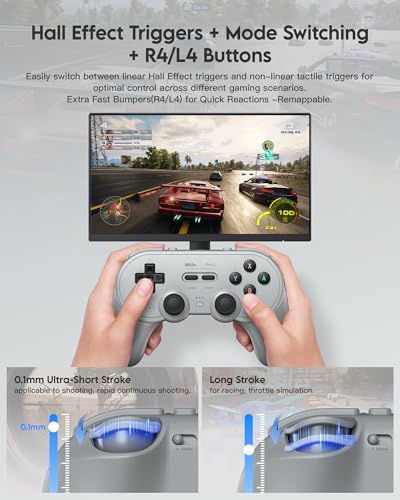 8Bitdo Pro 3 Bluetooth Controller (Gray) - TMR Joysticks | For Switch/Switch 2, Windows/Apple/Android, Swappable ABXY Buttons, Pro Back Buttons, Hall Effect Triggers, Charging Dock - color: Gray, size: Pro 3