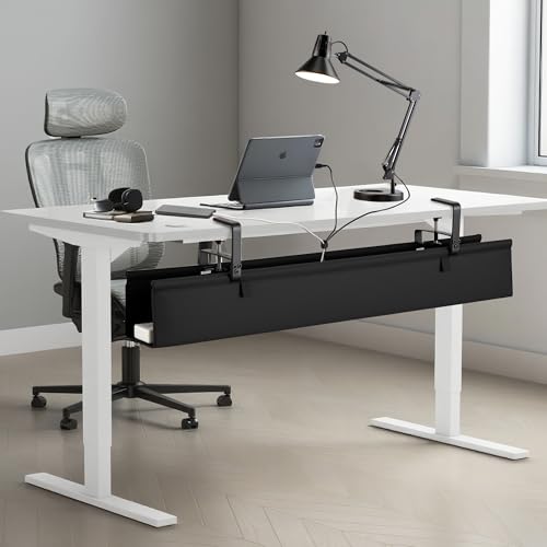 Desk Cable Management Tray, Fabric Cable Organizer, No Drill Large Clamp/Screw Mount Wire Organizer-Support Up to 30lbs, Standing Desk Cable Management for Office Home (Black,28 Inch)