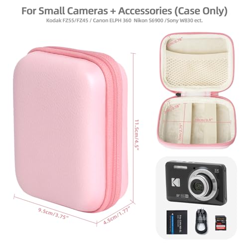 Yoocheese Compact Camera Case for Small Digital Cameras, Cute Pink Hard Shell with Pocket, Fits Kodak PIXPRO FZ55/FZ45, Canon ELPH 360, Sony W830 & More (Up to 4"), Gift for Girls - color: Pink