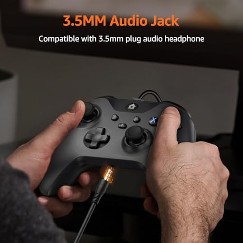 GMVOX Wired Controller for X-BOX-ONE,Compatible with X-BOX One&One S&X, X-BOX Series S&X, PC, IOS, Android Platforms, Gamepad with 3.5mm Audio Jack/Dual Vibration, Support Turbo Function,(Black) - color: Black