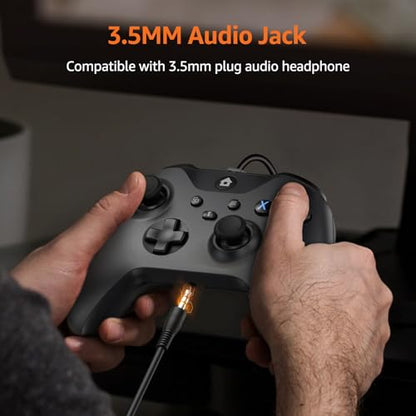 GMVOX Wired Controller for X-BOX ONE,Support Turbo Function,Gamepad with 3.5mm Audio Jack&Dual Vibration,, Compatible with X-BOX One/One S/X, X-BOX Series S/X, PC, IOS, Android Platforms,Black (2 Pack) - color: 2 pack&Black
