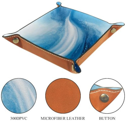 Blue Marble Dice Tray Folding Square PU Leather Dice Rolling Tray | Portable Dice Trays for Dice Games Like RPG, DND and Other Table Games, Folded 4.5x4.5x1.2inch - color: Blue Marble