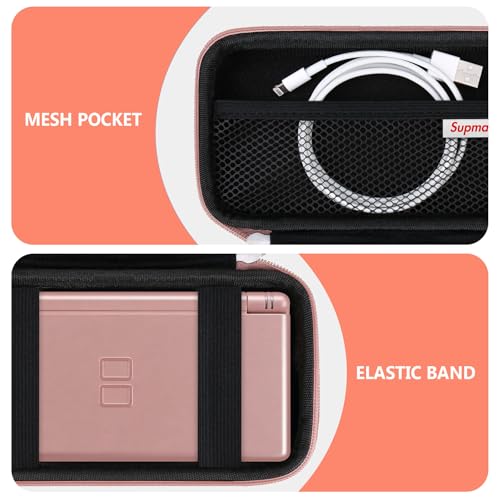 Supmay Hard Carrying Case Compatible with Nintendo DS Lite NDSL, Gameboy Advance Games Storage Holder Travel Bag with Mesh Pocket for USB Charging Cable, Stylus, Earphones, Game Cartridge, Rose Gold - color: Rose Gold+Black