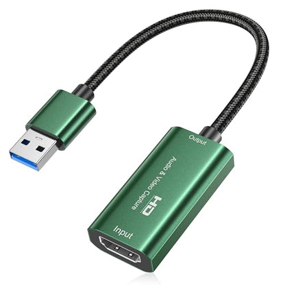 Video Capture Card, 4K HDMI to USB 3.0 Capture Card,1080P 60FPS Capture Card for Streaming, Gaming, Compatible with IPad Windows Android Mac OS Switch 2/Xbox/PS5/4/Camera/Zoom/OBS(Green)
