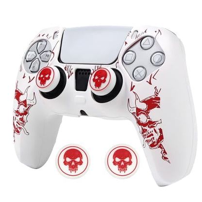 Horned Skull Controller Skin Cover Compatible with PS5/Playstation 5 Controller, RALAN Protector Case Customised Thumb Grip - color: Horned skull White Red