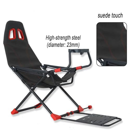 Foldable Racing Simulator Cockpit, Adjustable Wheel Stand & Ergonomic Seat, Space-Saving Steel Frame for PC and Console Gaming Immersive Setup Supports 90kg Users