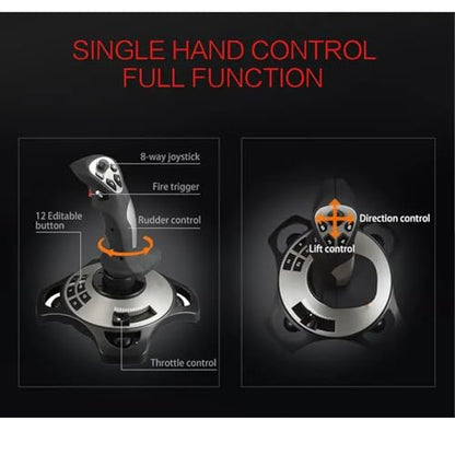 Fockety Flight Simulator Joystick, Flight Control System with Vibration Function and Throttle, Comfortable Grip, Game Flight Joystick USB Flight Stick Compatible with 7 8 10 11