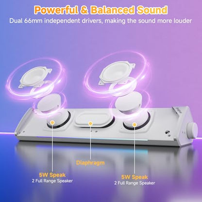 SOULION USB-Powered Wired Bluetooth Computer Speakers for PC Desktop | USB Plug & Play, 5 Dynamic RGB LED Lights Modes, for Desktop, Laptop, Office, Work, Music & Gaming - color: White