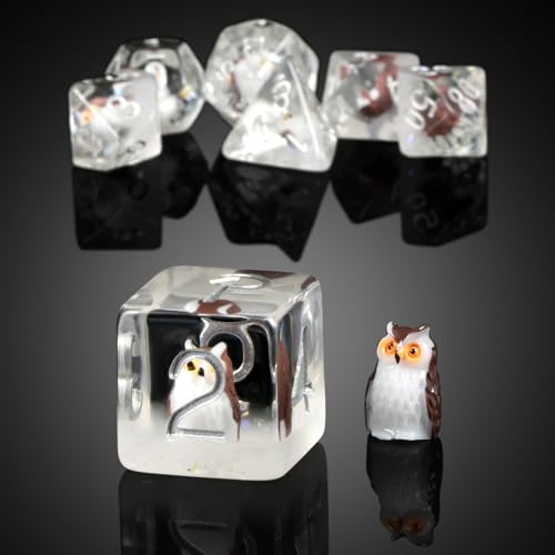 Owl DND Dice, DNDND 7PCS Resin D&D Dice with Velvet Bag for Dungeons and Dragons Role Playing Games and Tabletop Games（Owl - color: Owl