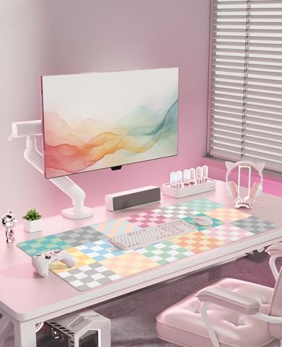 Baziabbo Checkered Desk Mat,XXL Extended Big Mouse Pad,Gaming Mousepad with Stitched Edge,Non-Slip Rubber Base Keyboard Desk Pad for Home Office Study Game - color: Checkerboard Morandi