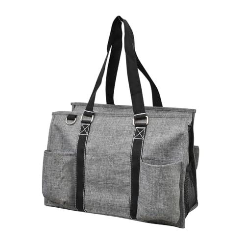 NGIL Utility Water Resistant Tote Bag | Work Tote for Women, Nurse Bag, Teacher's Choice Purse, Gym Bag, Everyday Organizer Top Zipper Closure - color: Crosshatch Gray