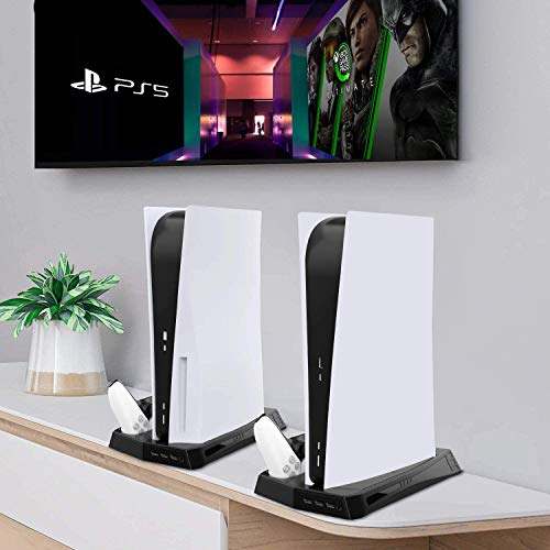 Vertical Stand Charging Station with Cooling Fan for Play Station 5 | Dual Controller Charging Station Horizontal Organizer with 3 USB Hub for Dual Sense 5& PS 5 Digital Edition