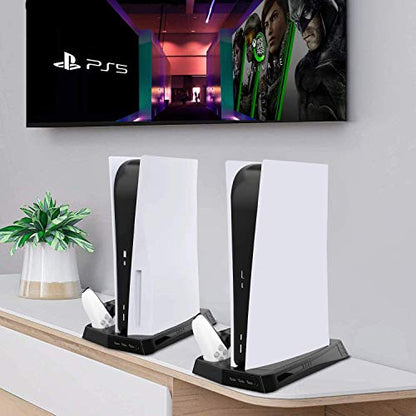 Vertical Stand Charging Station with Cooling Fan for Play Station 5 | Dual Controller Charging Station Horizontal Organizer with 3 USB Hub for Dual Sense 5& PS 5 Digital Edition