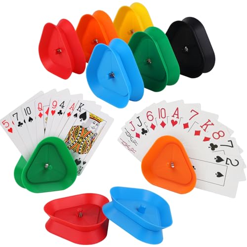 12 Pack Playing Card Games Holders Tray, Hands-Free Poker Holders for Kids, Seniors, Triangle Shaped Playing Card Tray for Cards Game, Poker Parties(6 Colors) - color: 12 Pcs