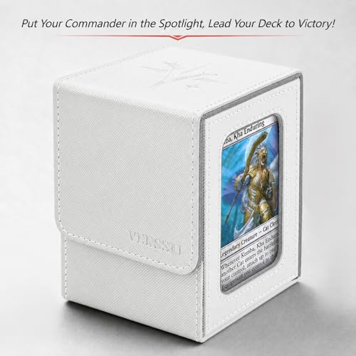 MTG Deck Box with Commander Display Window (White&Grey, 1 window) | Holds 120 Single/100 Double-Sleeved Cards, Fit MTG/PTCG/OPTCG Cards, Strong Magnet, PU Leather, With 2 Dividers & 1 Toploader - color: White and Grey