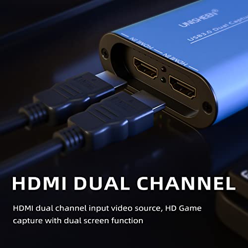 Dual Input Capture Card - HDMI to USB 3.0 Video Capture Device, 1080P 60fps UVC YUV422 PnP HD Video Grabber Converter for Game Recording & Live Streaming - No Drivers Needed