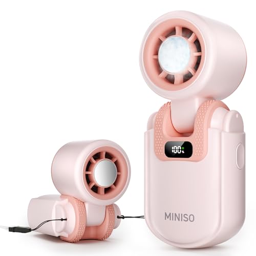 MINISO Portable Handheld Fan with Cooling Plate, Mini Turbo Personal Fan | 3 in 1 USB Rechargeable Small Fan, 5-Speed, Foldable with Ice Cooler, Max 8 H Cooling for Travel, Office, Shopping, Camping - color: Pink