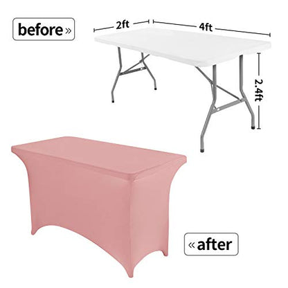 Peomeise 4FT Spandex Table Cover Rectangular Stretch Spandex Tablecloth (Dusty Rose,4FT) - color: Dusty Pink, size: 48" x 30" (Rectangle)