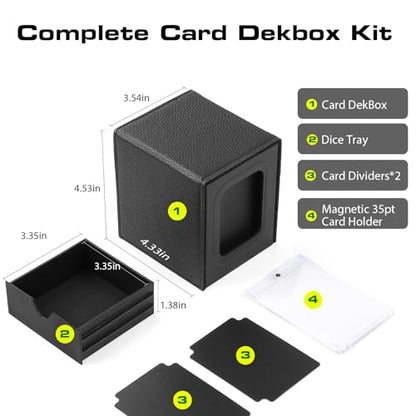 Patented MTG Commander DekBox, 100+ Double Sleeved Card Storage Box with Dice Tray, 35pt Card Holder & 2 Dividers - Magnetic Deck Case for TCG/CCG/Magic/Sports Cards, Black - color: Black