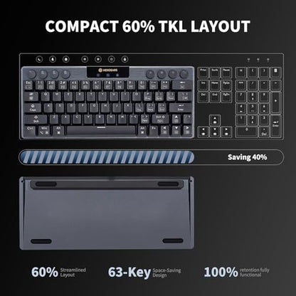 Hexgears A1 Low Profile Wireless Mechanical Keyboard - 60% Compact TKL, Bluetooth 5.0/2.4GHz/Wired USB C Hot Swappable Clicky Switch, RGB Backlit Mini Portable Gaming Keyboard Aluminum for PC/MAC - size: A1 - Mini, style: Clicky