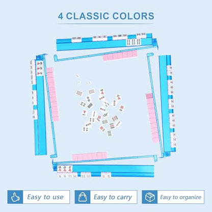 Mahjong Racks with Pushers 4PCS Set Majiang Tile Holder Acrylic Mahjong Racks Accessories and Gifts - color: Deep Blue