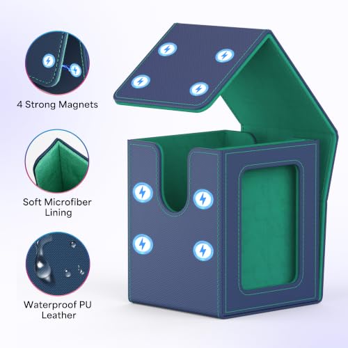 UAONO Card Deck Box for MTG Commander, Fits 100 Double-Sleeved Cards | Independent Commander Display, Magnetic Deck Case for Magic the Gathering TCG, 2 Dividers & 1 Top Loader (Blue/Green) - color: A-Blue&Green