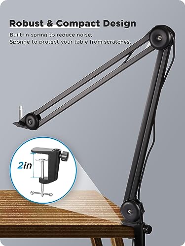 BOYA Microphone Boom Arm,Large Mic Arm (46 inch) with Desk Mount & 5/8"to 3/8"Screw Adapter Heavy-Duty Microphone Arm Stand Adjustable &Foldable for Streaming/Podcast/Gaming(BY-BA20)