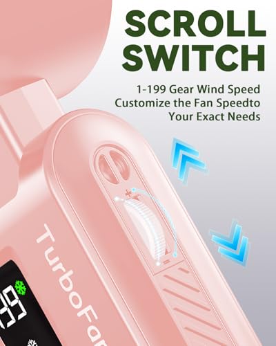 Portable Handheld Fan with Ice Cooling, 7.5m/s High Speed Turbo Fan, 150° Foldable 4-in-1 Personal Neck Fan, 199 Speed Stepless Control, USB-C Rechargeable for Travel, Makeup, Hiking,Pink - color: Roller Pink