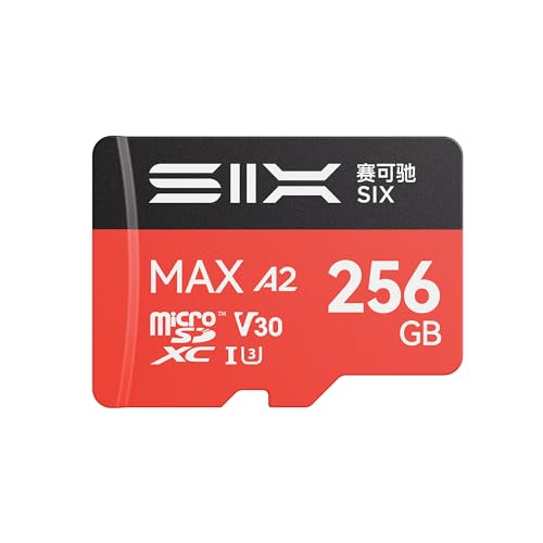 SIX M200 256GB Micro SD Card Read Up to 190MB/s for 4K UHD Continuous Recording - A2, U3, V30 microSDXC Memory Card 256GB with Adapter for Action Cameras, Drones, Gaming Consoles, Dash Cams, Phones - size: 256GB