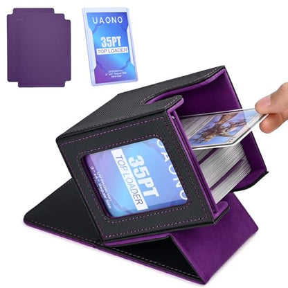 UAONO Card Deck Box for MTG Commander, Fits 100 Double-Sleeved Cards | Independent Commander Display, Magnetic Deck Case for Magic the Gathering TCG, 2 Dividers & 1 Top Loader (Black/Purple) - color: A-Black&Purple