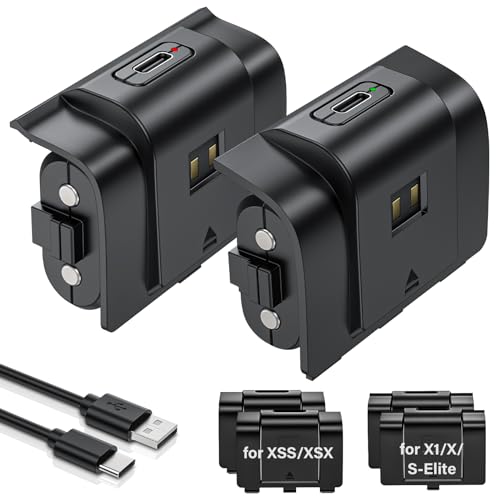 Rechargeable Controller Battery Pack for Xbox,2x4800mWh(2000mAh) Batteries Pack with USB-C Charging Cable for Xbox Series S|X/X-box One S/X/ Elite Remote Play and Charge Kit with 4 Cover(2 Pack) - color: Black