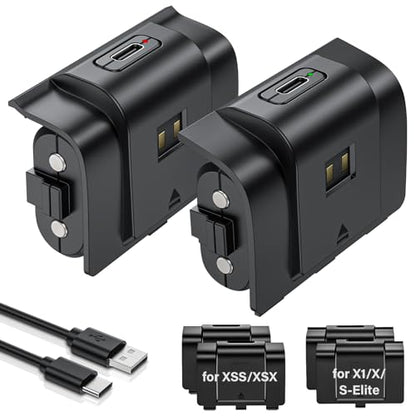 Rechargeable Controller Battery Pack for Xbox,2x4800mWh(2000mAh) Batteries Pack with USB-C Charging Cable for Xbox Series S|X/X-box One S/X/ Elite Remote Play and Charge Kit with 4 Cover(2 Pack) - color: Black