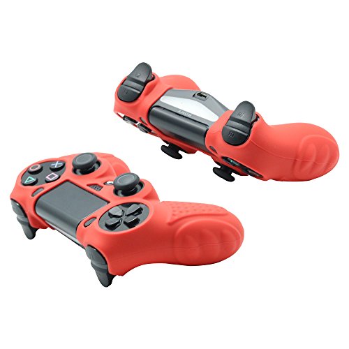 CHINFAI PS4 Controller DualShock4 Skin Grip Anti-Slip Silicone Cover Protector Case for Sony PS4/PS4 Slim/PS4 Pro Controller with 8 Thumb Grips (Red) - color: Red