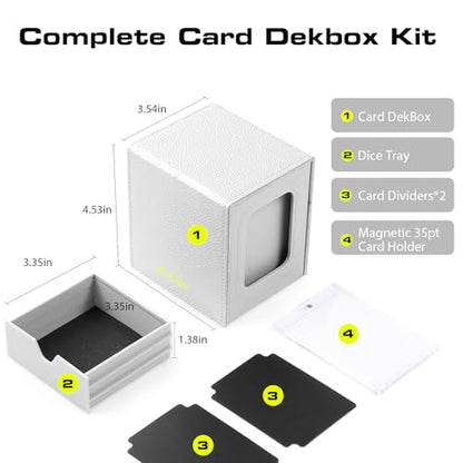 Patented MTG Commander DekBox, 100+ Double Sleeved Card Storage Box with Dice Tray, 35pt Card Holder & 2 Dividers - Magnetic Deck Case for TCG/CCG/Magic/Sports Cards, Grey - color: GREY