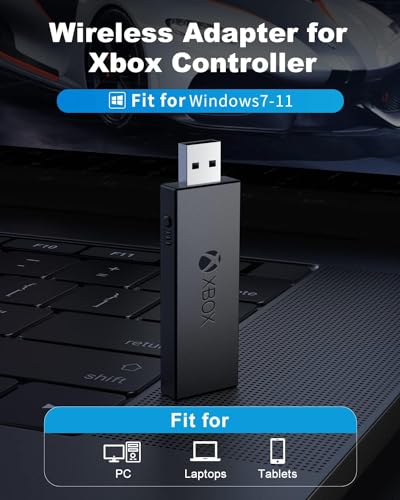 Wireless Adapter for Xbox One Controller Works with PC, Laptops, Tablets, Windows 7 8 10, Compatible with Xbox One, One S, One X, Elite 1, Elite 2 Controller - Low Latency (Black)
