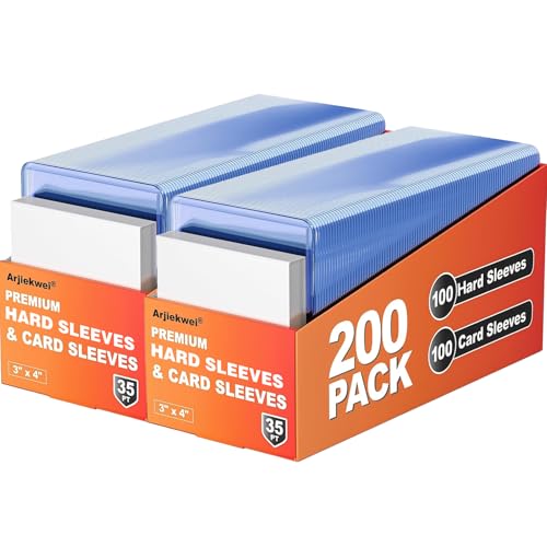 400 Pack Card Sleeves Hard Plastic, Arjiekwei 3"X 4" Baseball Cards Protectors Plastic, Premium Card Holder for Trading Sports Baseball Football Game Cards (200 Hard + 200 Soft) - size: 200 Hard Sleeves + 200 Soft Sleeves