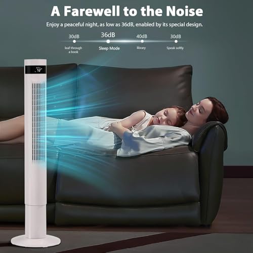 Antarctic Star Tower Fan, 42INCH, WHITE | 85°Oscillating, Quiet Cooling 12H Timer Remote Control Bladeless 3 Speeds Wind 3 Modes - color: White, size: 42 Inch