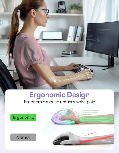 TECKNET Wireless Ergonomic Mouse, Rechargeable Wireless Vertical Mouse | Rechargeable, 2.4GHz USB Receiver, Silent Click, 6 Adjustable DPI up to 4800, 6 Buttons for Laptop, PC, Green and Purple - color: Green and Purple