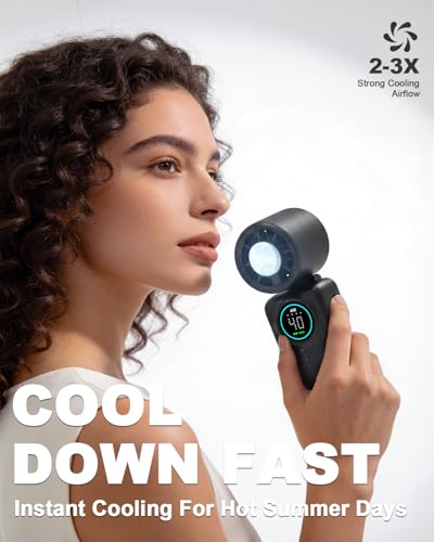 Portable Handheld Fan, Ice Cooling Turbo Fan, 20000 RPM Handheld Personal Fan, Rechargeable 20H, Stepless Speed + LED Display – Mini Pocket Fan Travel Gift for Outdoor / Office / Home Watching Game - color: Black