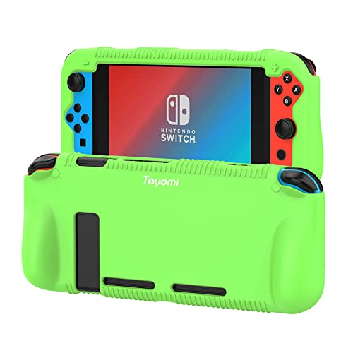 Teyomi Silicone Case for Nintendo Switch, Grip Cover with Tempered Glass, Nintendo Switch Screen Protector, 2 Storage Slots for Game Cards, Nintendo Switch Cover(Green) - color: Green