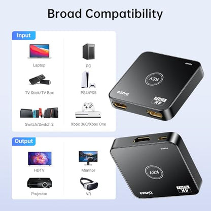 HDMI Switch 4K@60Hz, Bi-Directional HDMI Switcher 2 in 1 Out, No External Power Compatible with PS5, PS4, Xbox Series X/S, Roku, Fire Stick, Black - color: B-Black