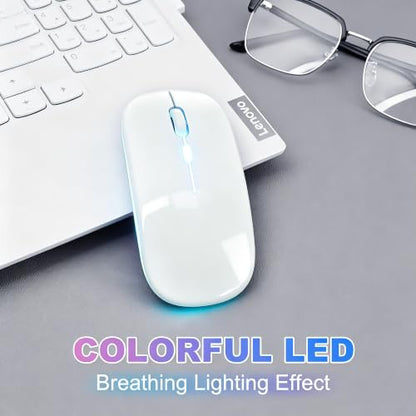 Wireless Bluetooth Mouse, Rechargeable Computer Mouse, White | Dual Mode - BT5.2 & 2.4G,Long Lasting,Silent RGB LED Mice,Slim Portable Mouse for Laptop,PC,Tablet,MacBook,iPad,Apple Devices - color: White
