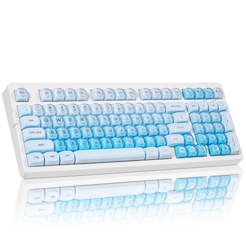 ZORNHER ZH980 Foundation Wireless Mechanical Keyboard,95% Blue Creamy Keyboard with Number Pad,Hot-Swappable Gaming Keyboard,Jelly Keycaps,Creamy Sounding Linear Switches,Hot-Swappable,Full Size - color: Blue Foundation, size: Creamy Switch