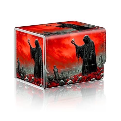 Trading Card Storage Box, Holds 100+ for MTG Cards, PU Leather with Magnetic Closure, Skeleton in Graveyard Horror Durable Deck Box for Magic the Gathering, Trading Card Games - color: Skeleton in Graveyard Horror